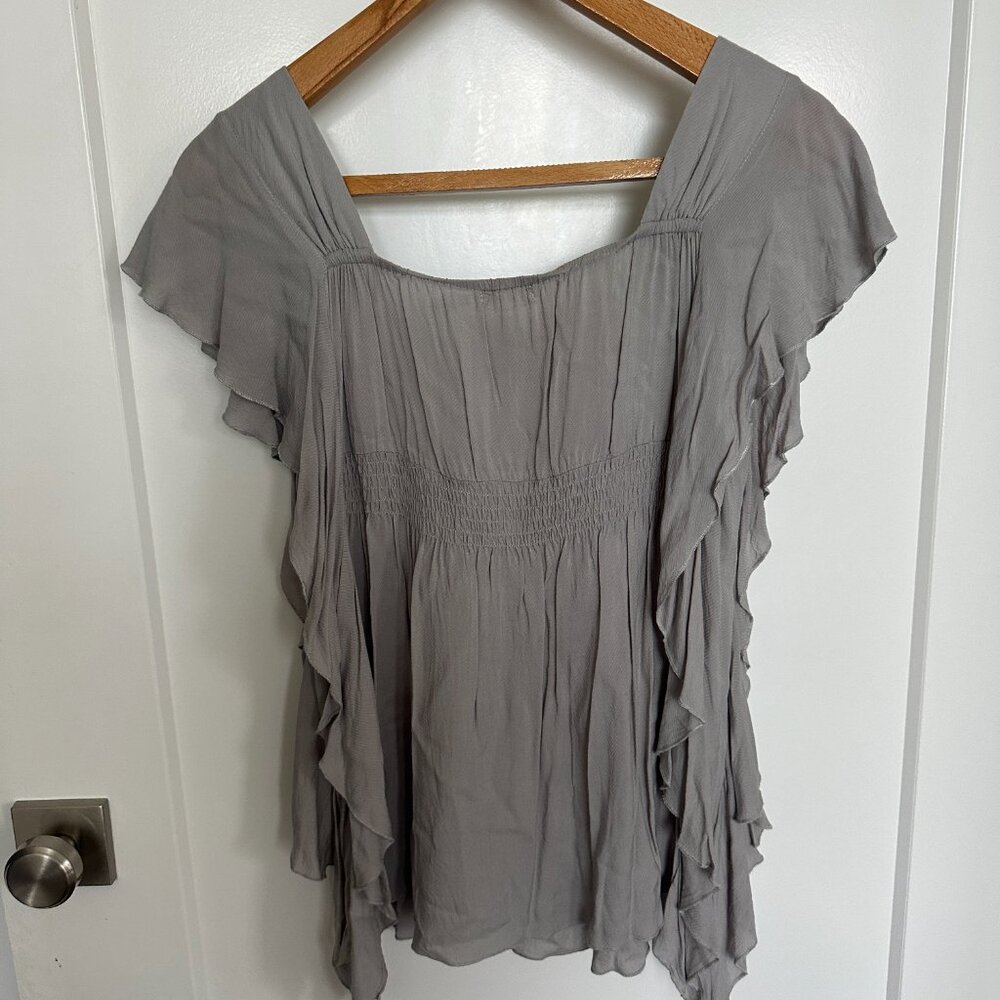 Blue Bird Woman's Medium Grey Blouse Short Sleeve - Picture 3 of 3